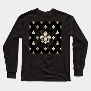 Fleur de Lys-Black & Gold Long Sleeve T-Shirt